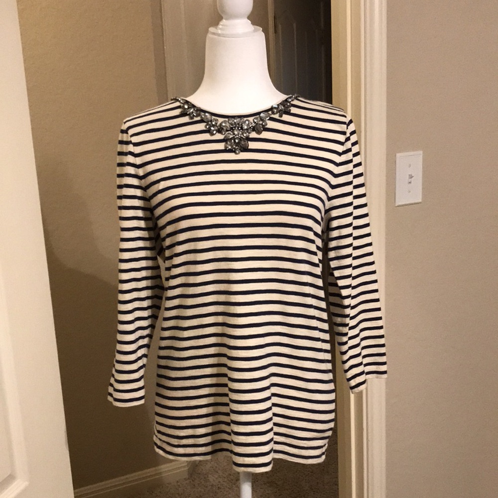 J Crew - Long Sleeve Tee with Jewel Collar